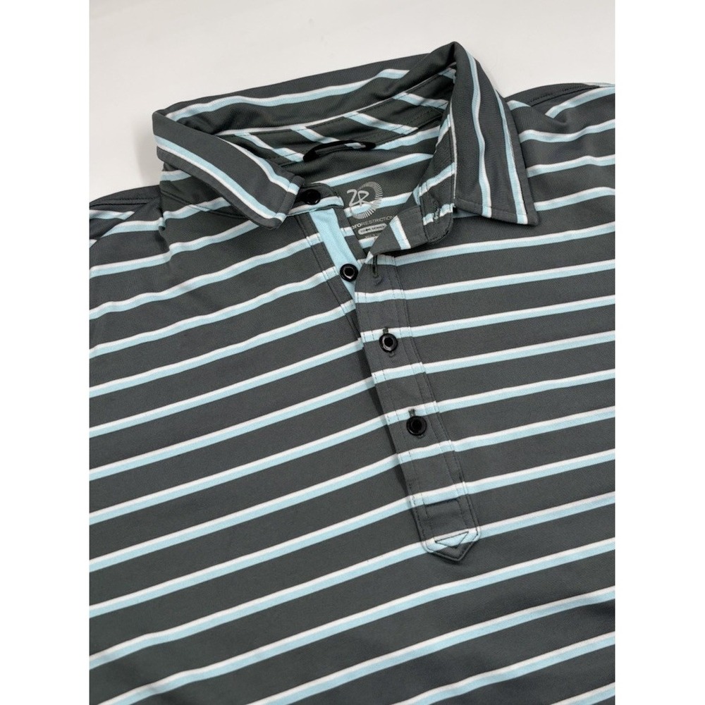 Zero Restriction Tour‎ Series Men's L Polyester Green Striped Short Sleeve Polo